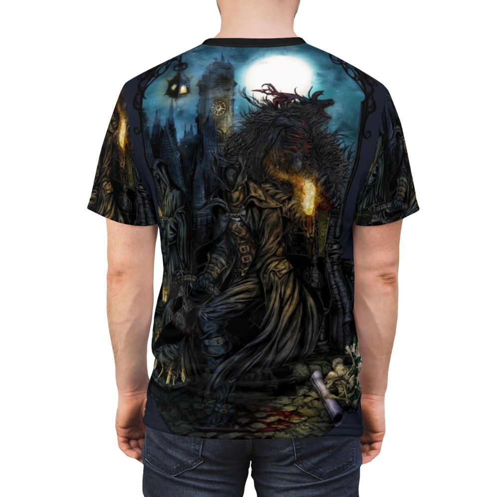 Bloodborne-inspired hunter t-shirt featuring a dark, atmospheric design - men back