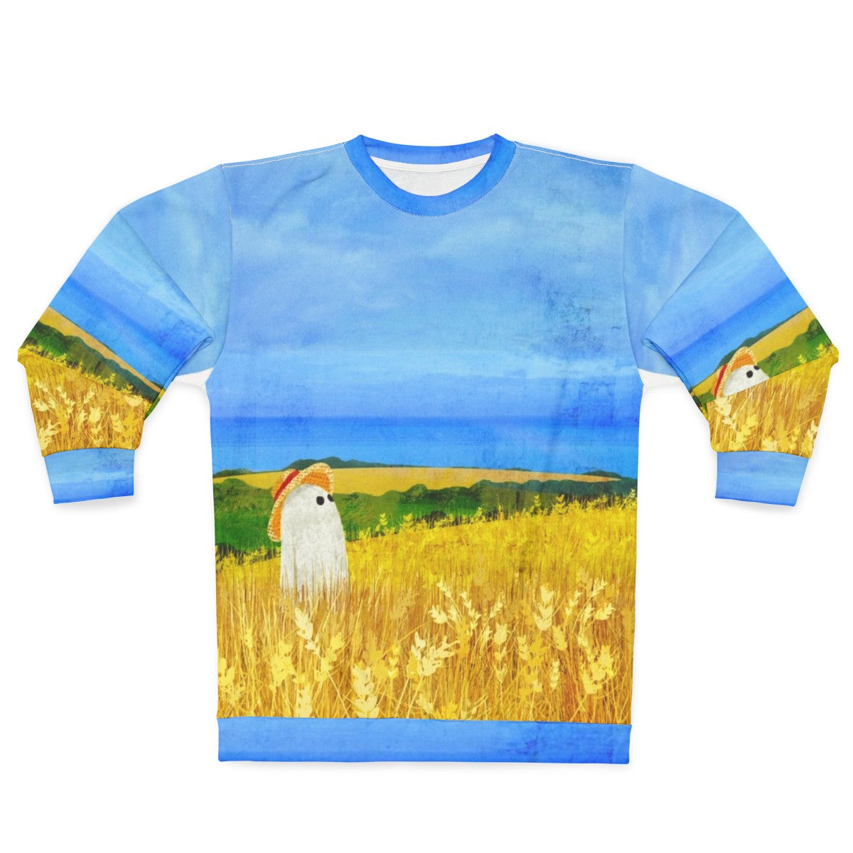 Sweatshirt with a ghostly figure in a wheat field