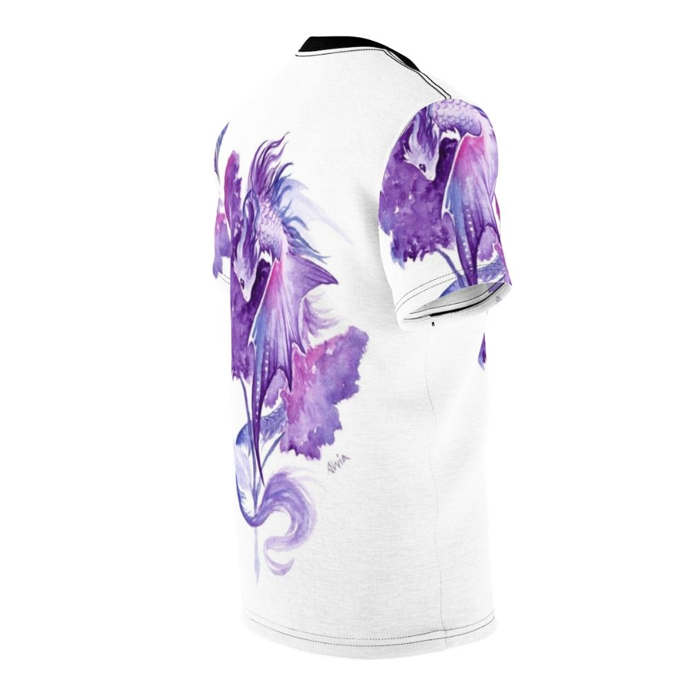 Watercolor illustration of a lilac flower dragon on a t-shirt - men right