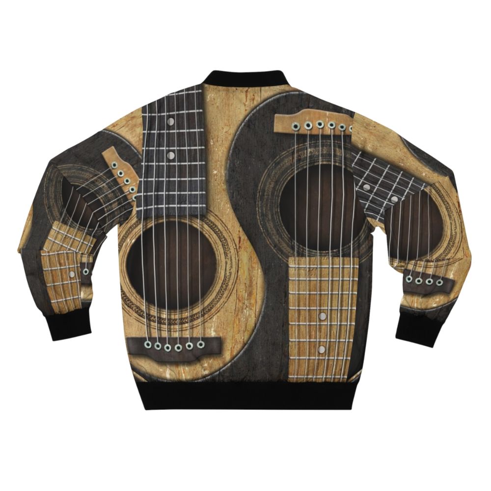 Vintage-inspired bomber jacket featuring a yin yang design made of old, worn acoustic guitars - Back