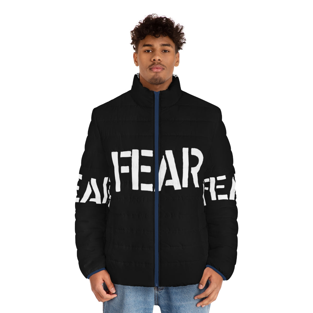 Fear hardcore punk puffer jacket for streetwear and urban fashion - men front