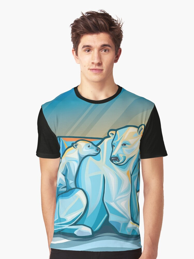 Graphic t-shirt featuring a polar bear and cub in the arctic landscape - Men