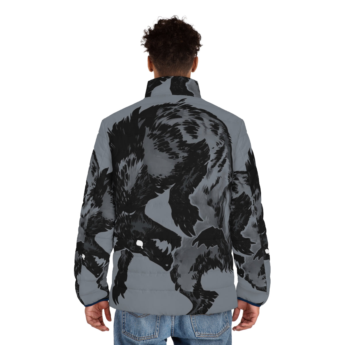 Hyena Puffer Jacket - Warm and Stylish Outerwear with a Creepy Canine Design - men back