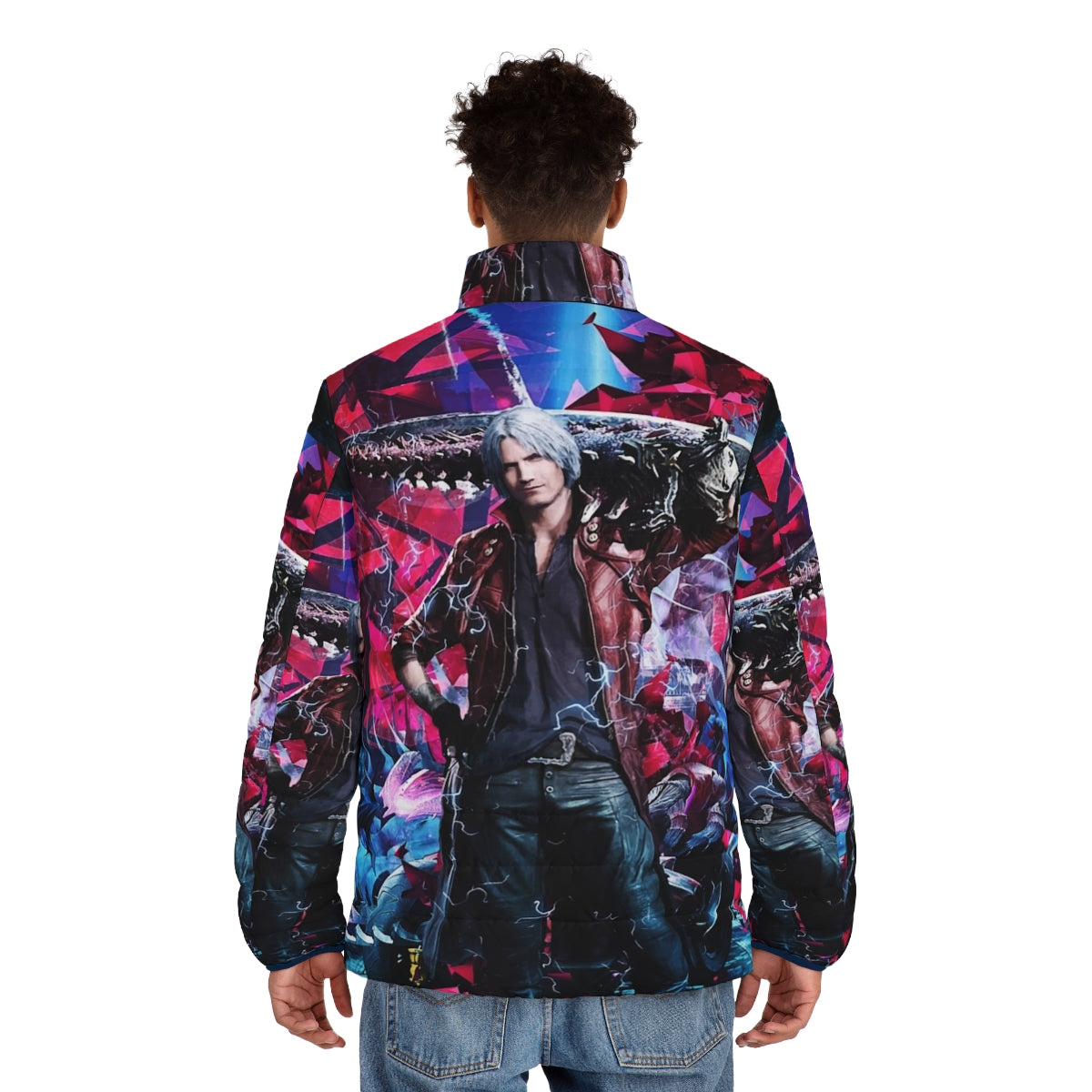 Vibrant abstract Devil May Cry V Dante Ultimate Puffer Jacket - men back