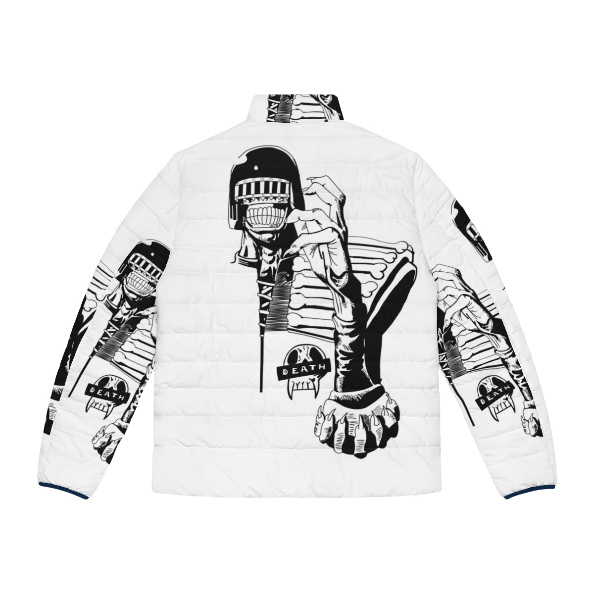 Judge Death 2000AD Puffer Jacket featuring the iconic villain from the Judge Dredd comics - Back