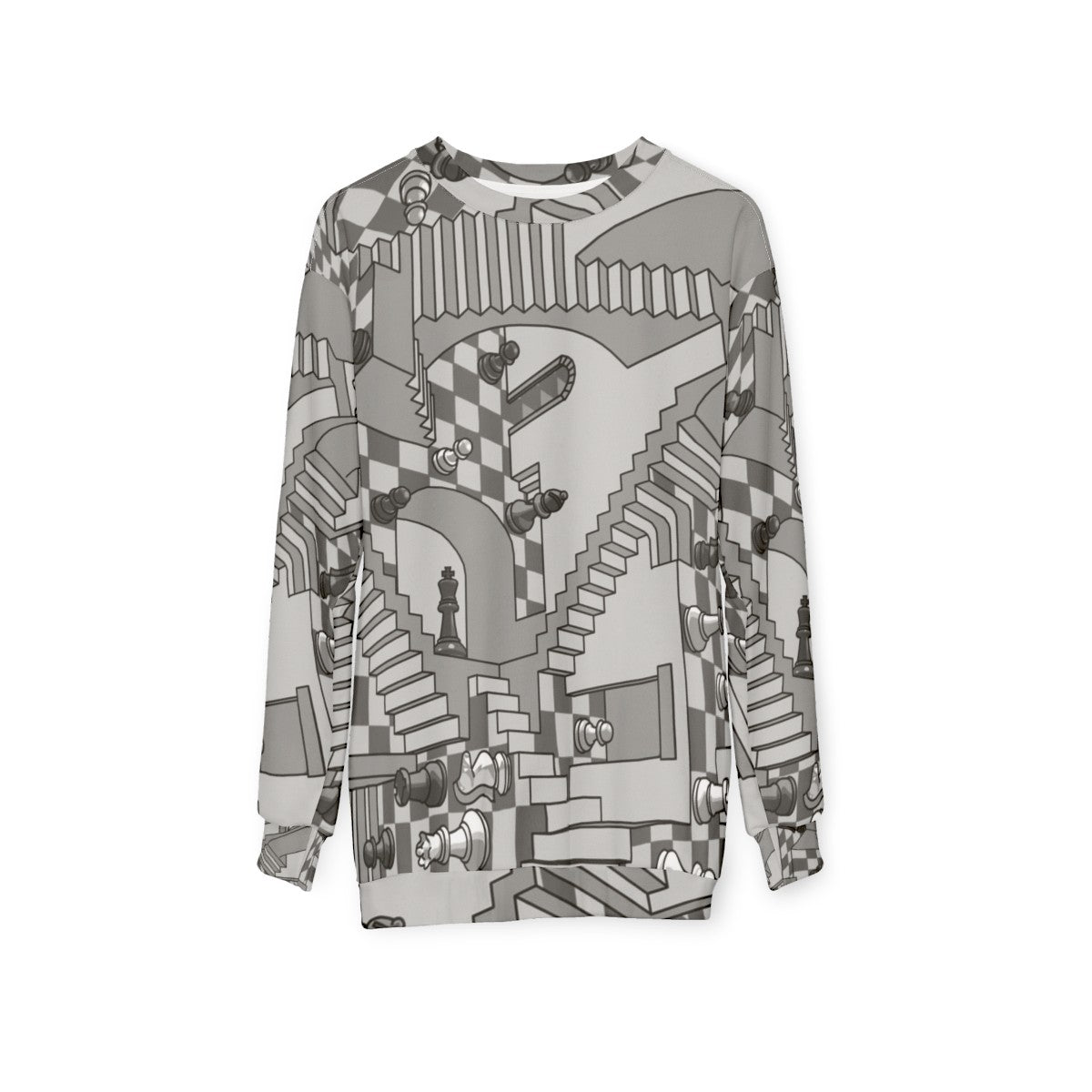 Check Dimension Sweatshirt with Chess and Geometric Pattern Design - hanging