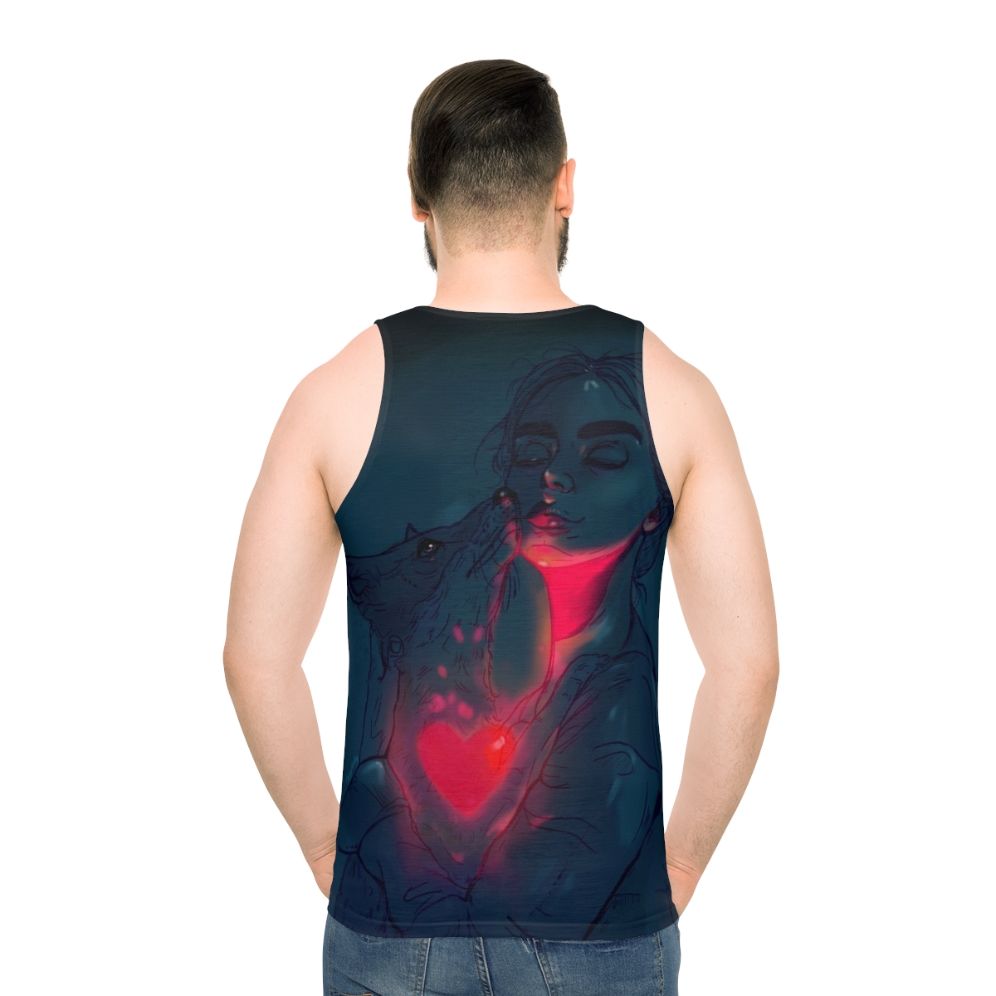 Glow in the dark unisex tank top with artistic design - men back