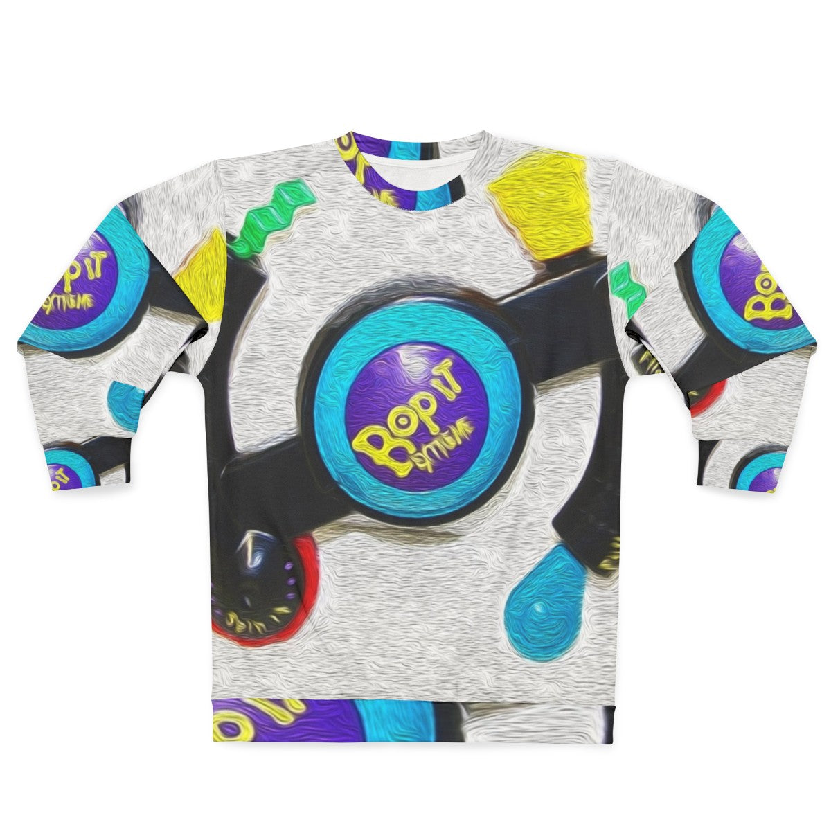 Bop It Extreme retro sweatshirt with colorful meme-inspired design