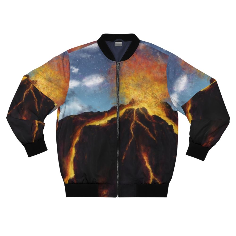 Lava-inspired bomber jacket with a fiery, volcanic design