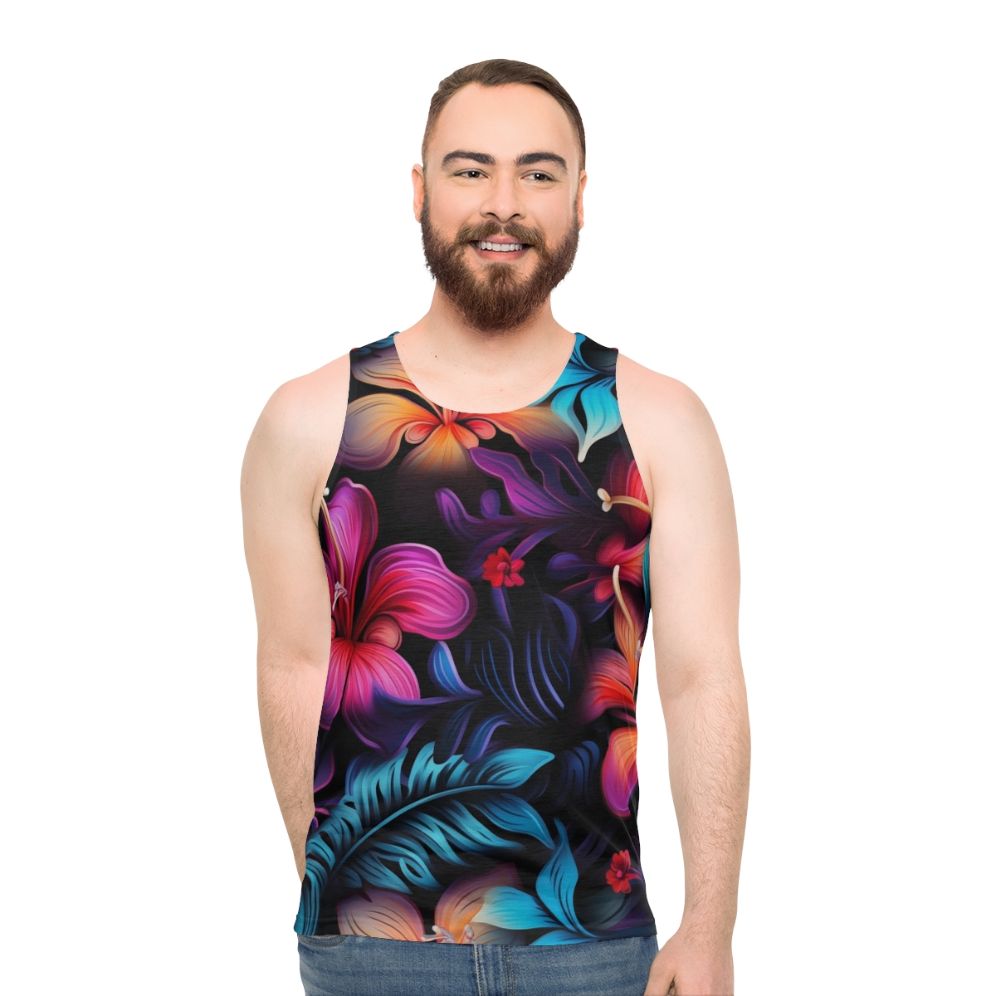 Dark Hawaiian pattern unisex tank top - men