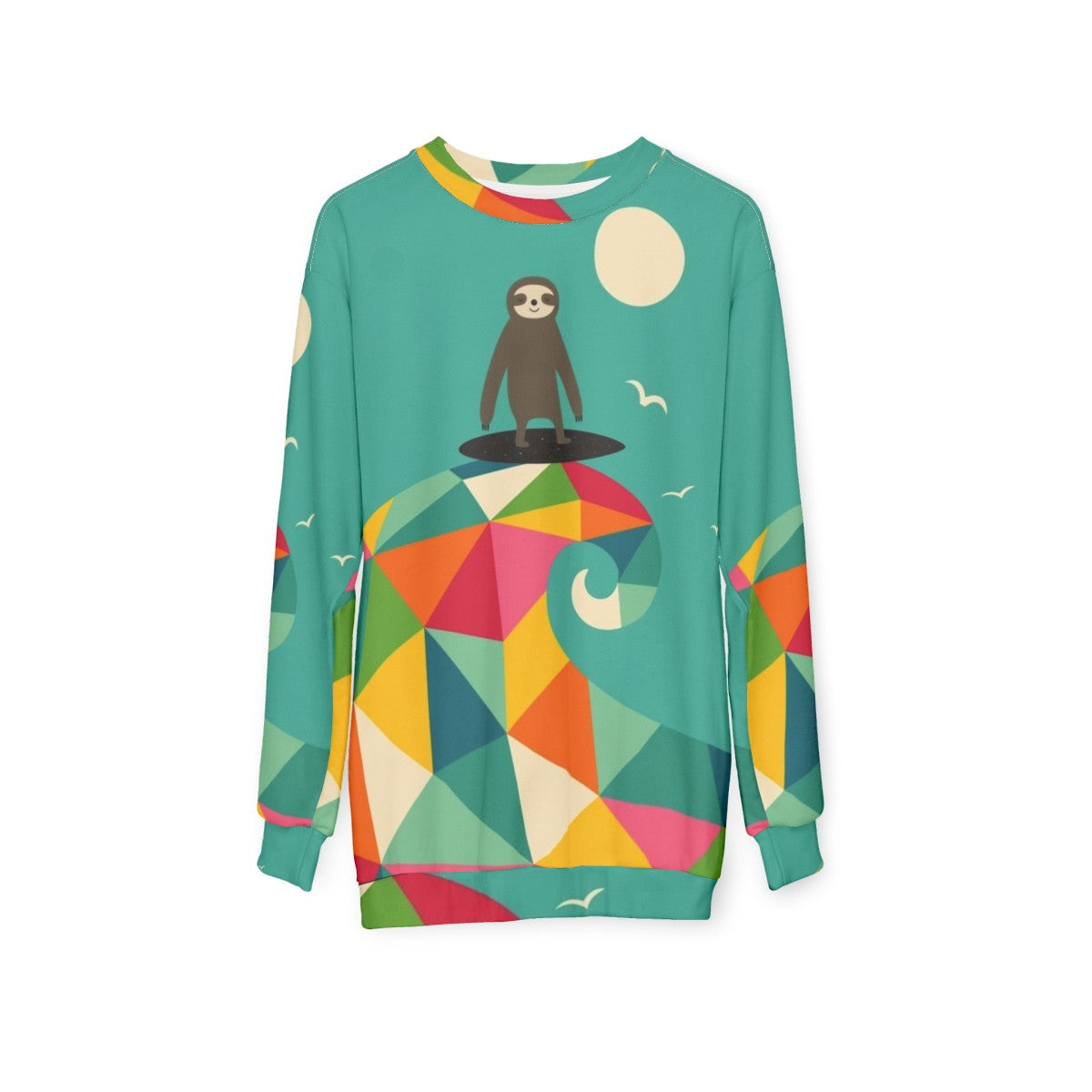 Surfing Sloth Geometric Rainbow Sweatshirt - hanging