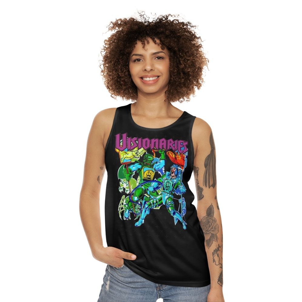 Unisex retro 80s visionaries tank top with trippy psychedelic design - women