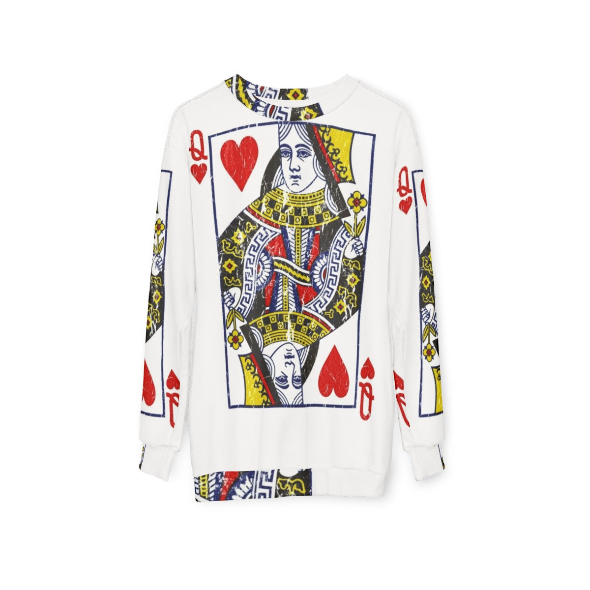 Queen of Hearts Playing Card Sweatshirt - hanging