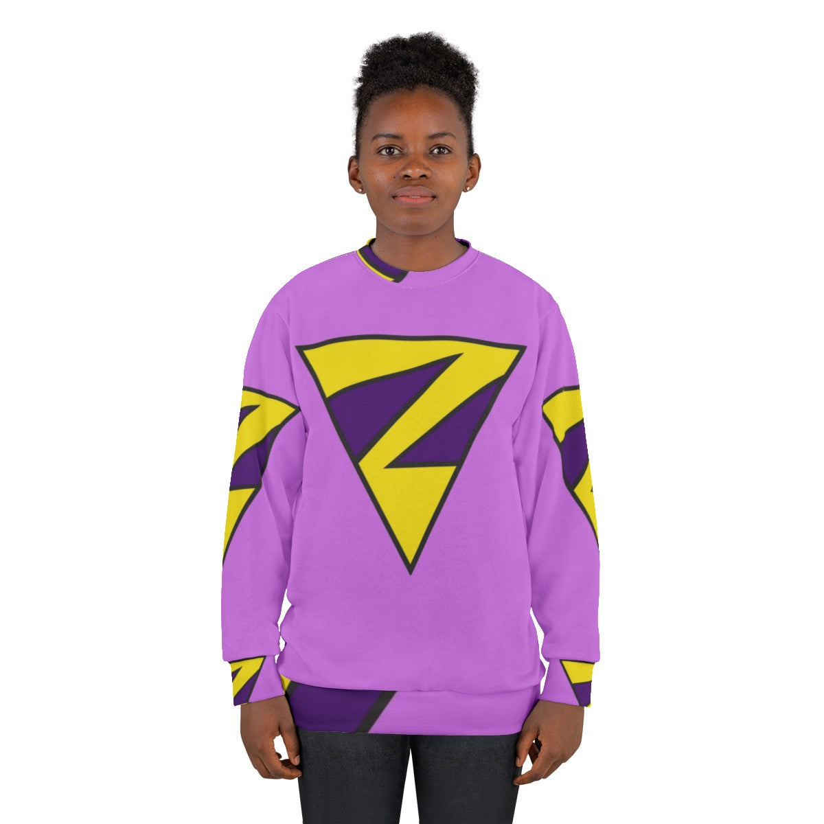 Twin superhero sweatshirt featuring Zan and Zana in a retro 70s comic book style - women