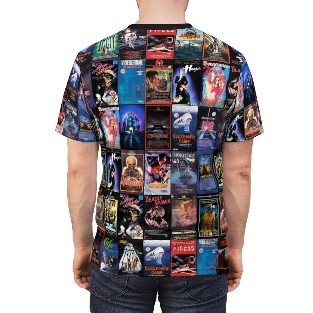 Vintage-style t-shirt featuring a retro horror VHS artwork design - men back