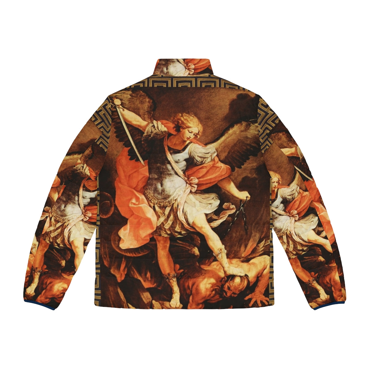 St Michael Archangel puffer jacket with vibrant religious artwork - Back