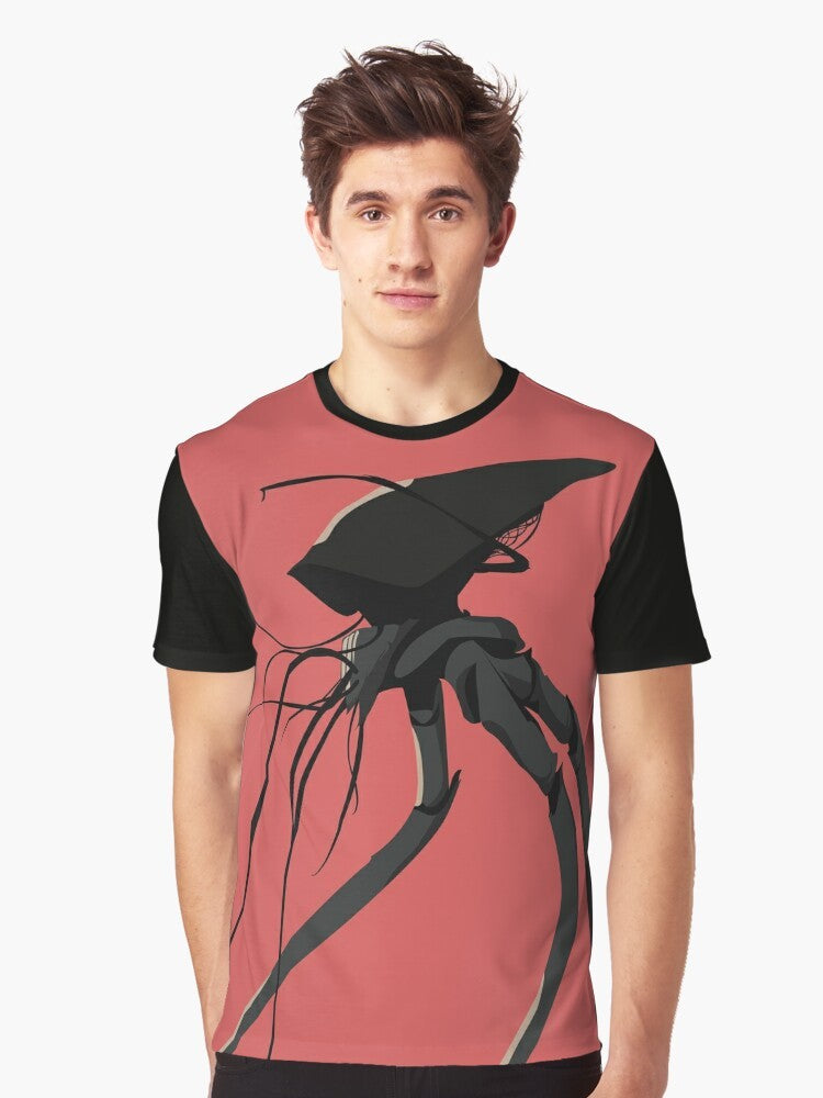 A graphic t-shirt featuring the iconic "War of the Worlds" sci-fi design. - Men