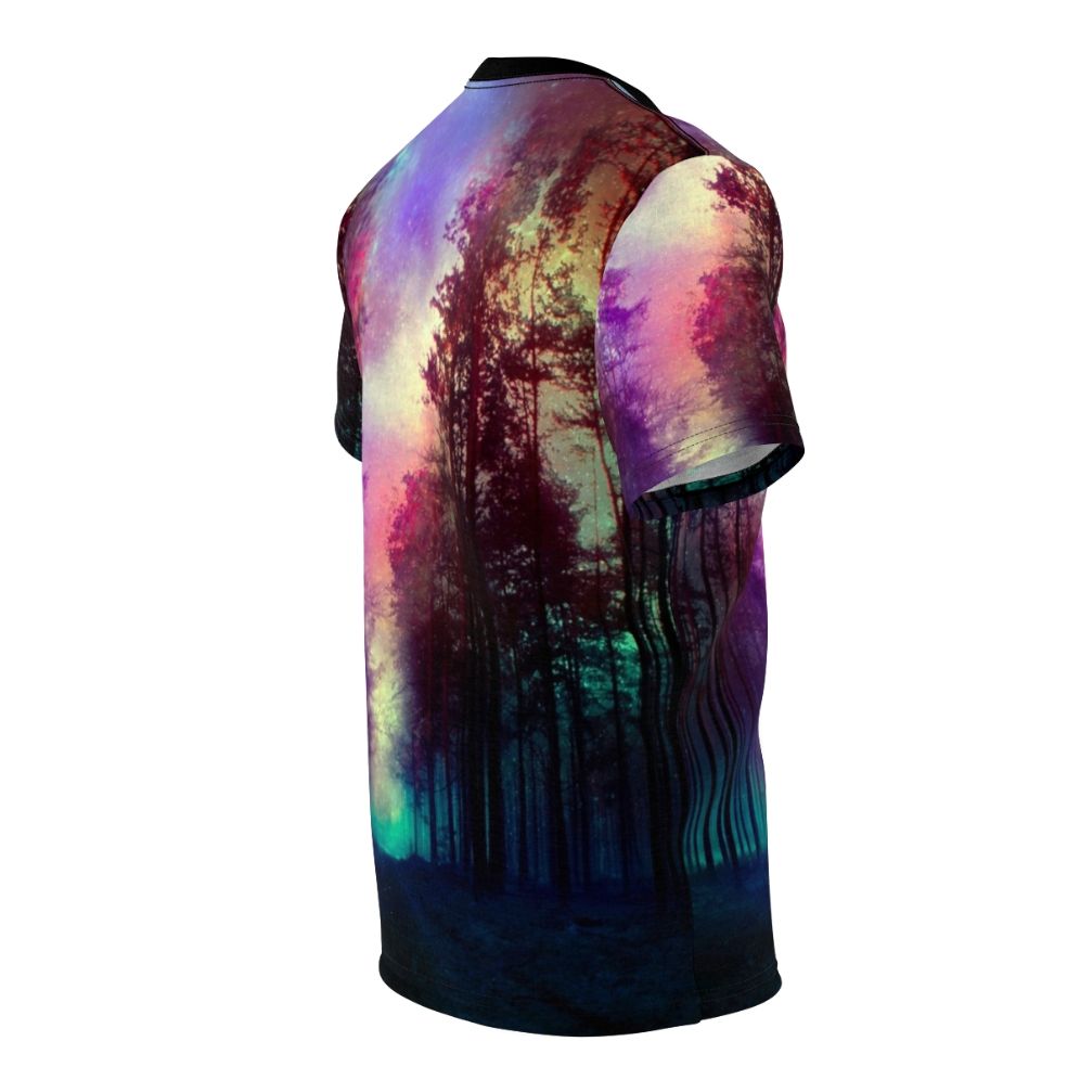 Enchanting forest landscape with stars, clouds, and magical elements on an all-over print t-shirt - men right