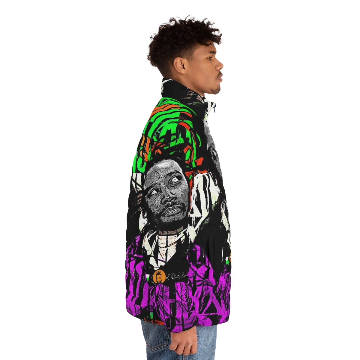 Graffiti-inspired puffer jacket with Ol' Dirty Bastard and Wu-Tang Clan inspired design - men side right