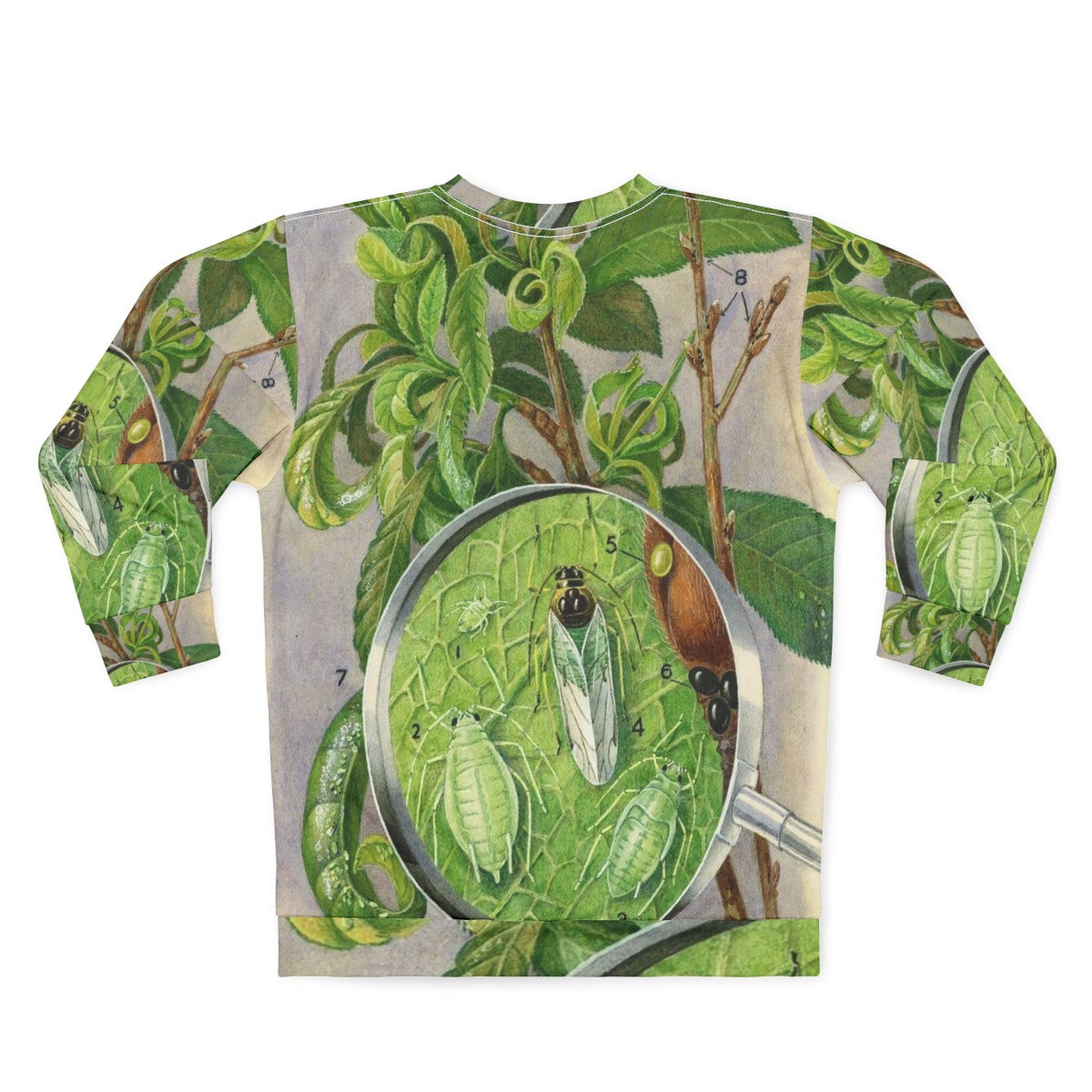 Green peach aphid botanical illustration on a sweatshirt - Back