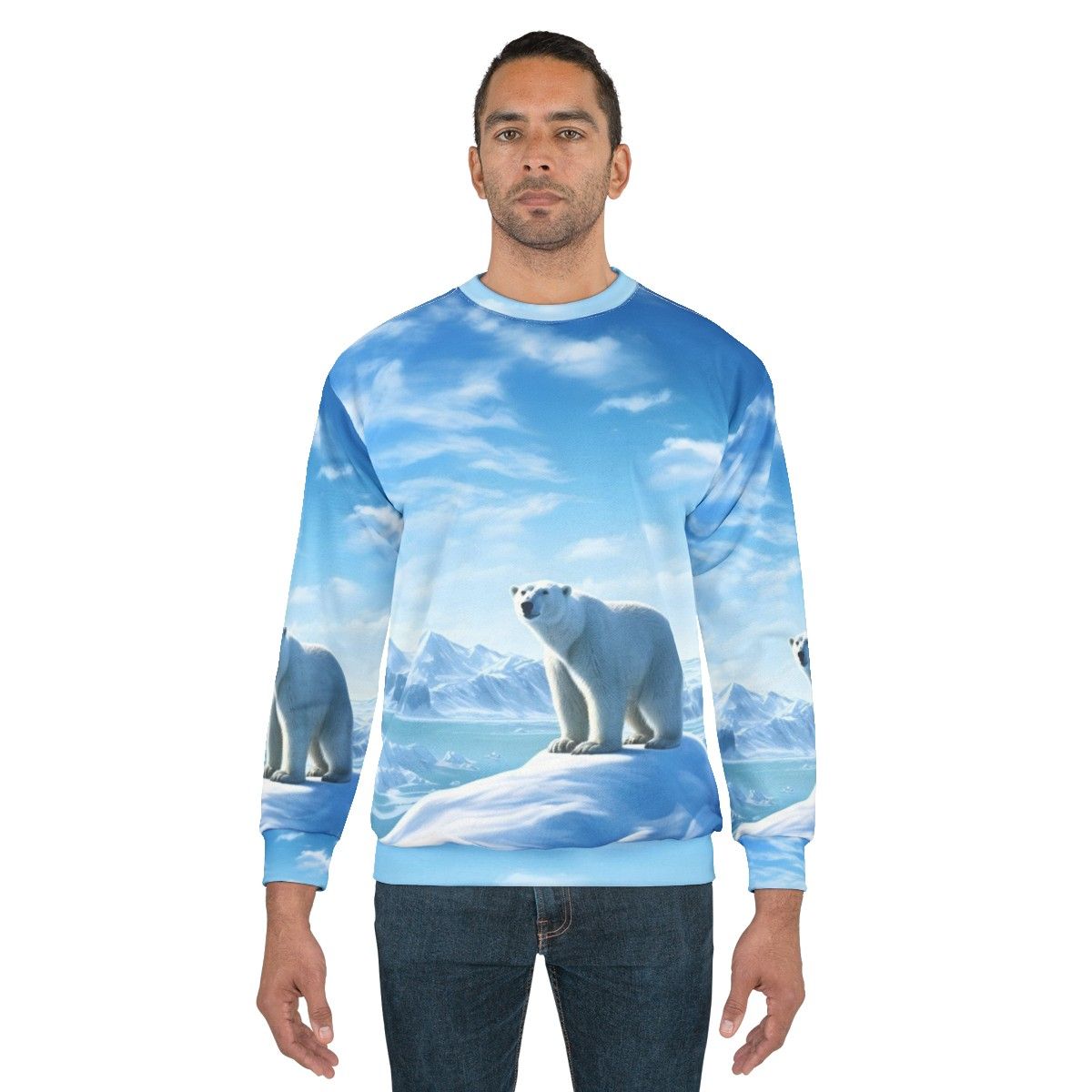 Polar bear in an arctic landscape printed on a gray sweatshirt - men