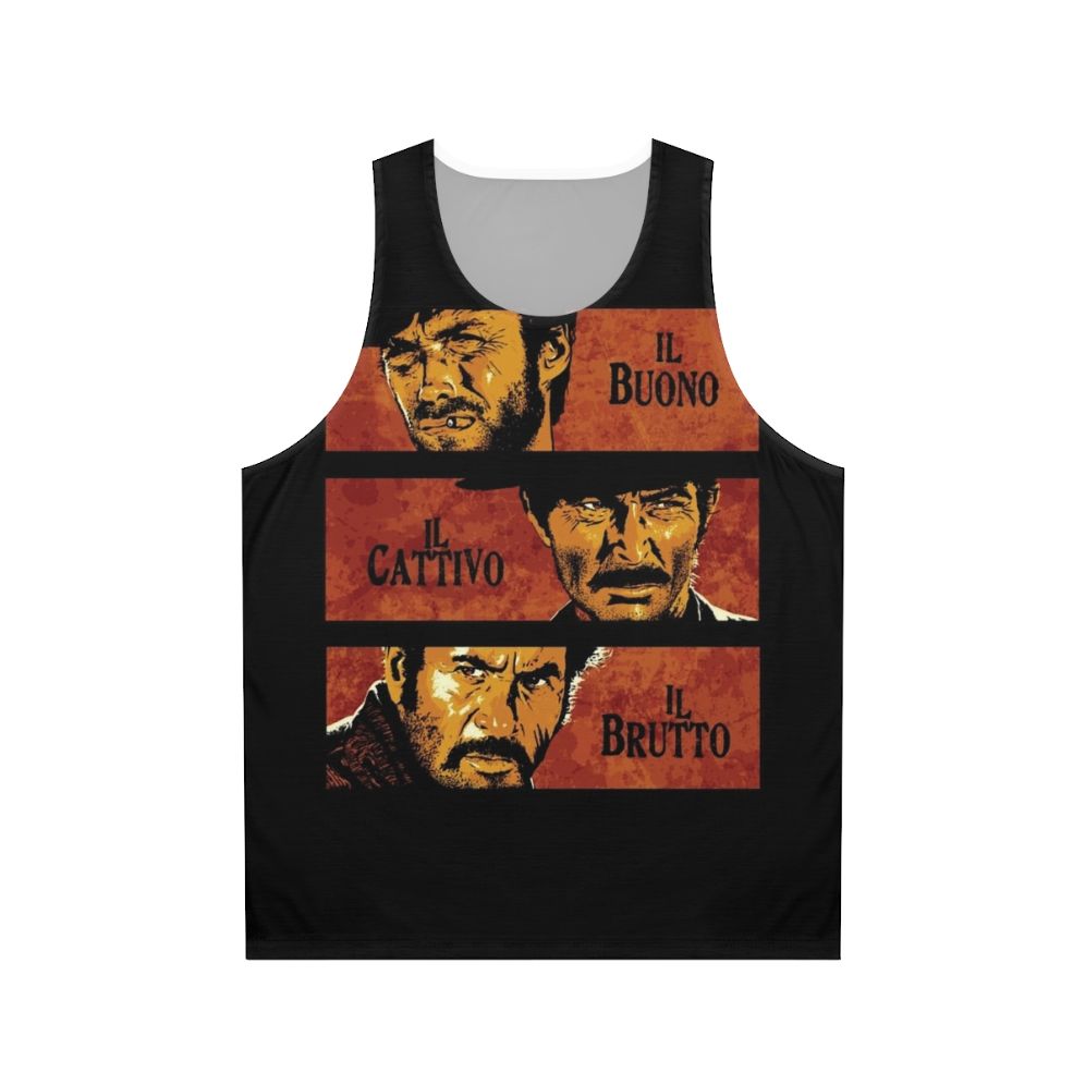 Unisex tank top featuring the iconic movie "The Good, The Bad and The Ugly" design