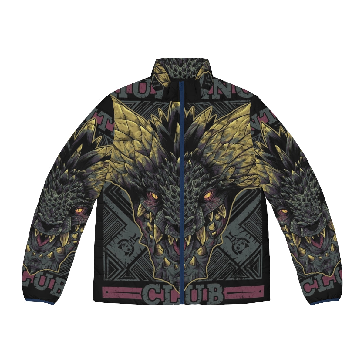 Monster Hunter Nergigante Puffer Jacket featuring the iconic dragon-like Nergigante from the game