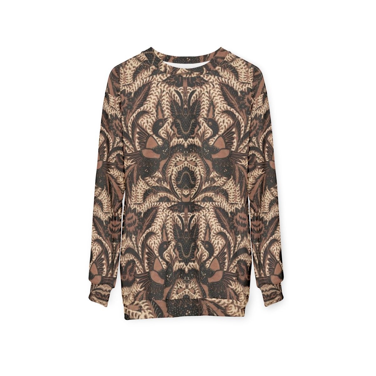 Batik Sweatshirt with Traditional Indonesian Bird and Flower Designs - hanging