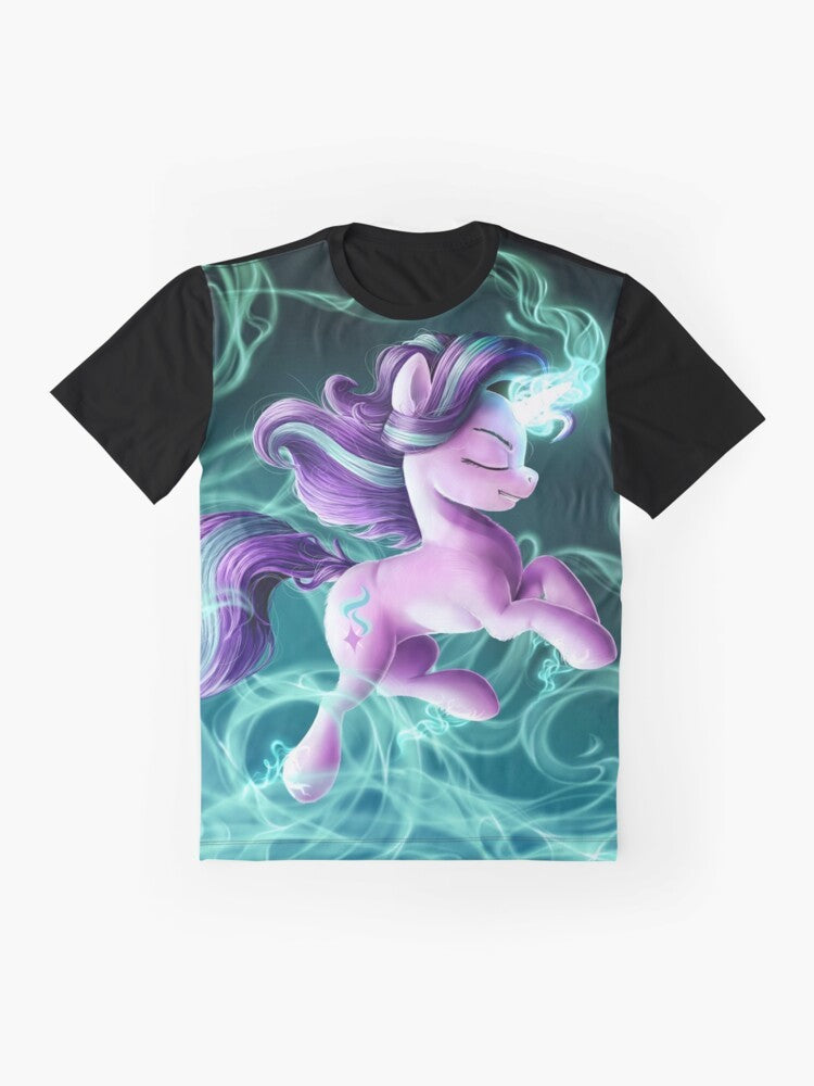 Starlight Glimmer, a character from the My Little Pony TV show, featured on a graphic t-shirt - Flat lay