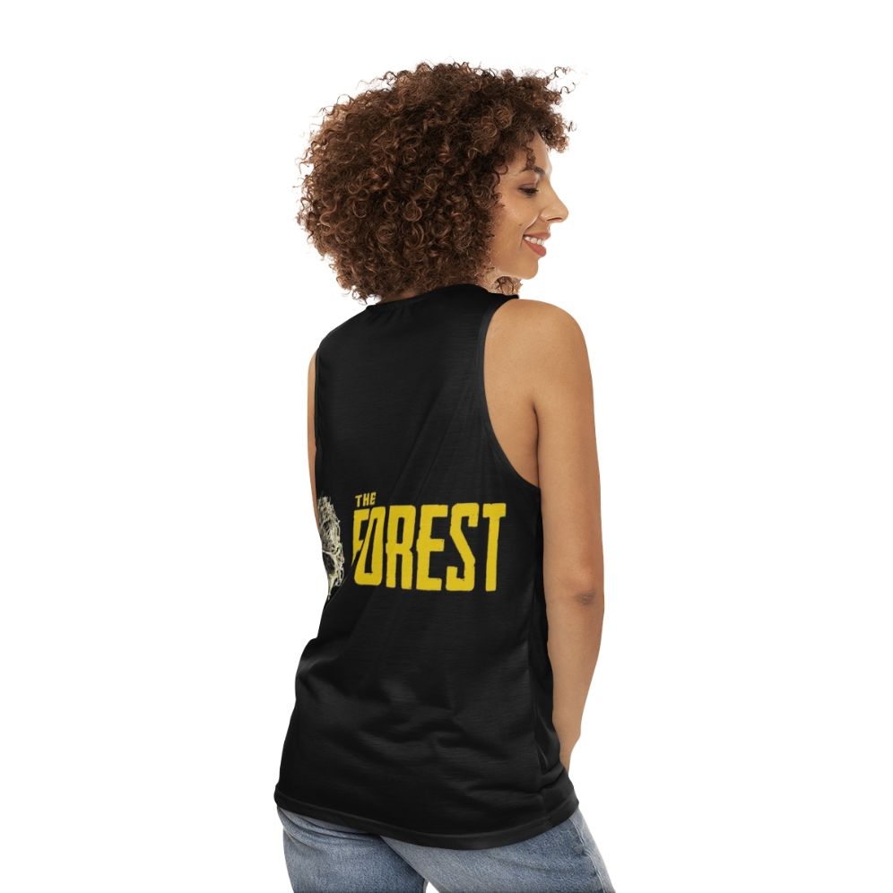 Unisex tank top featuring "The Forest" game design - women back