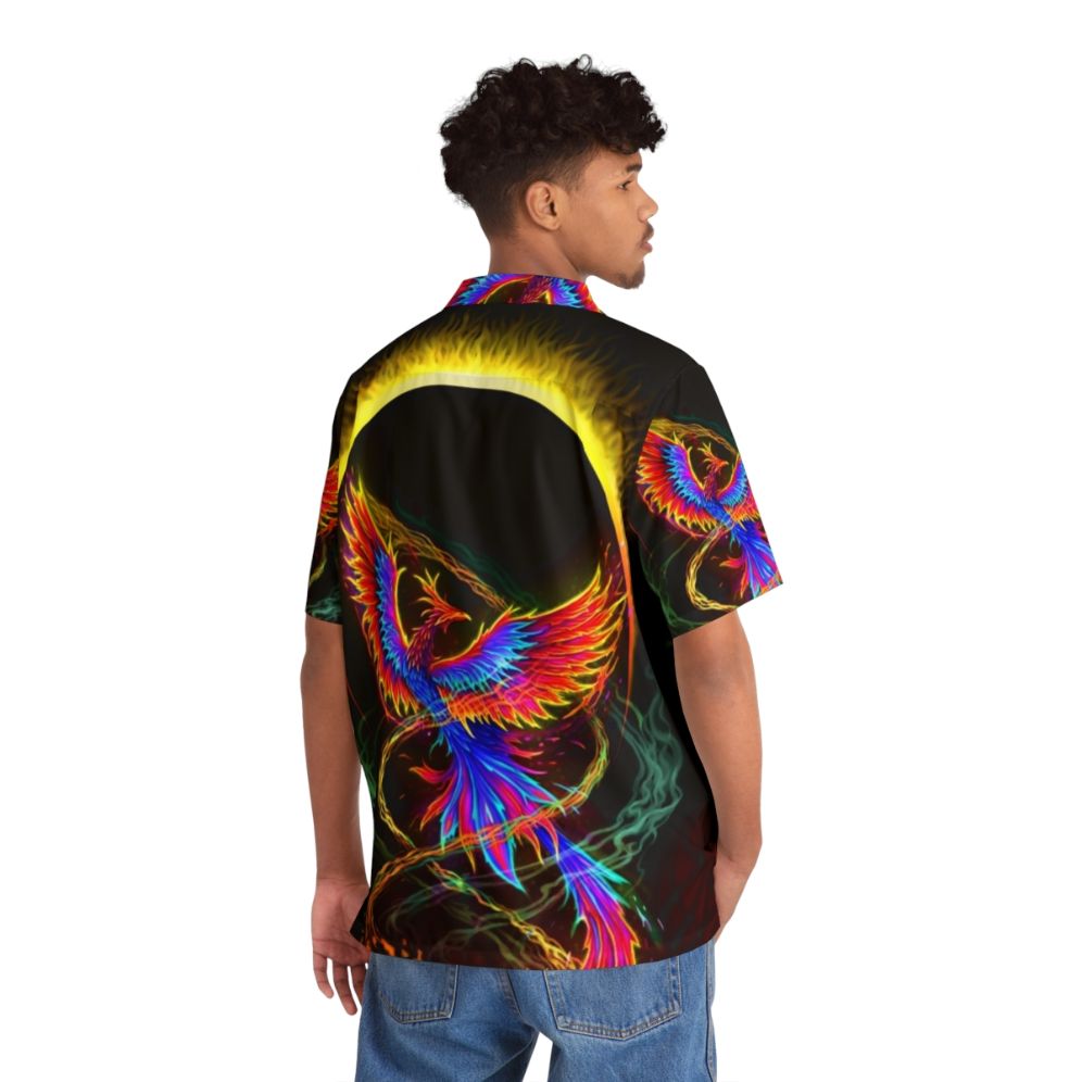 Rising Above Adversity Hawaiian Shirt featuring a phoenix and volcano in a fantasy art style - People Back