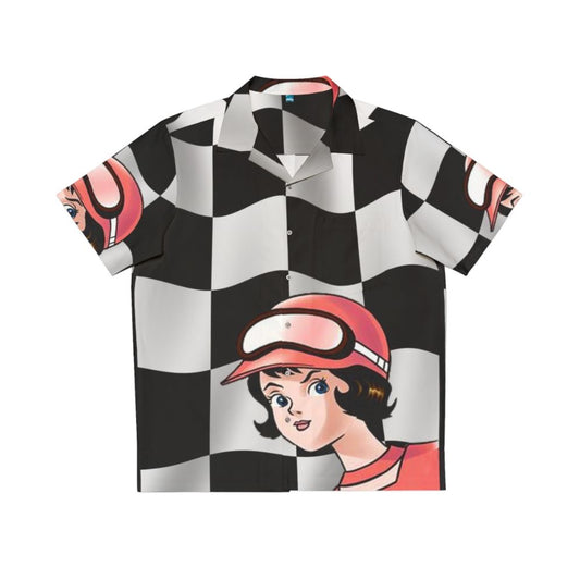 Speed Racer themed Hawaiian shirt with checkered flag design