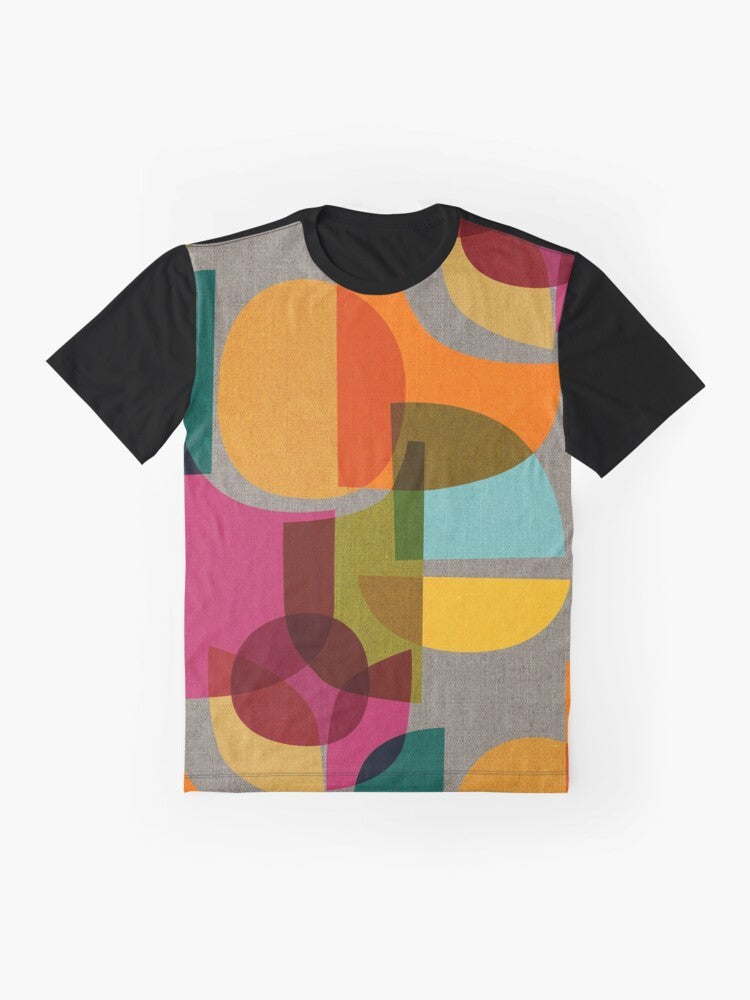 Mid century inspired kaleidoscope graphic on a t-shirt - Flat lay