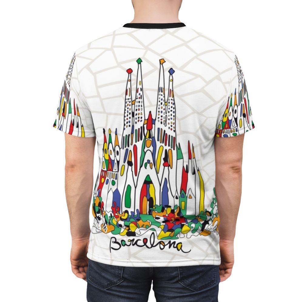 Barcelona Souvenir T-shirt Featuring Trencadis Mosaic Design Inspired by Gaudi's Sagrada Familia - men back