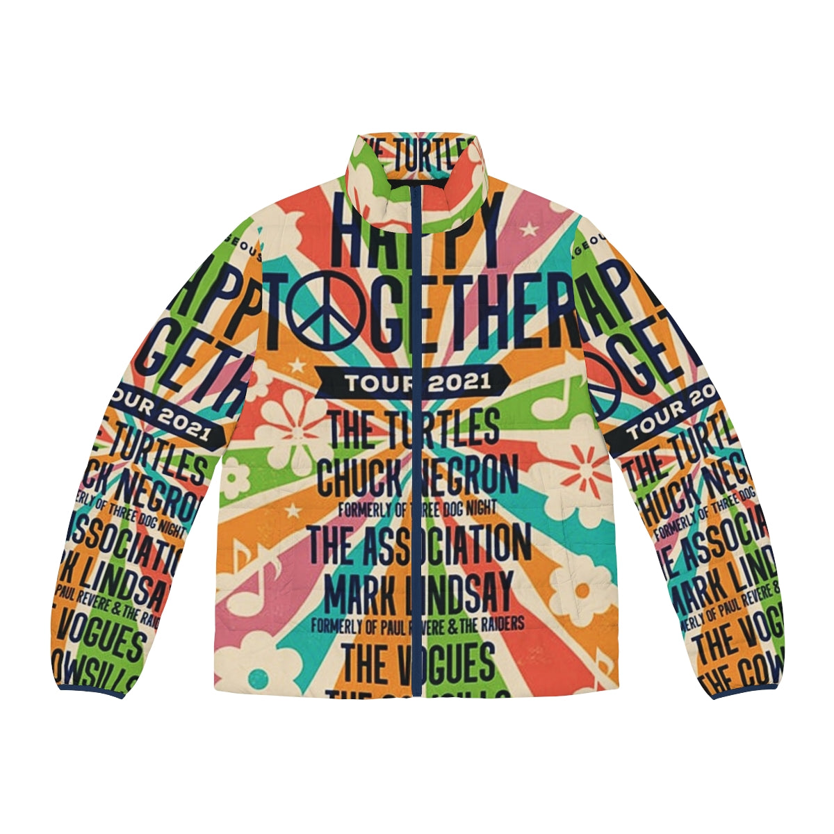 The Happy Together Tour 2021 Puffer Jacket, featuring a cozy design perfect for music festivals and outdoor adventures