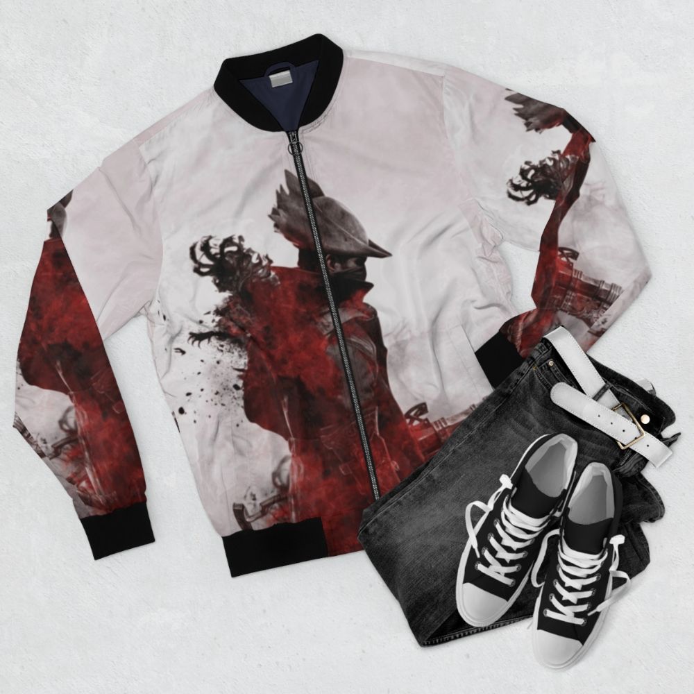 Bloodborne bomber jacket with vector design - Flat lay