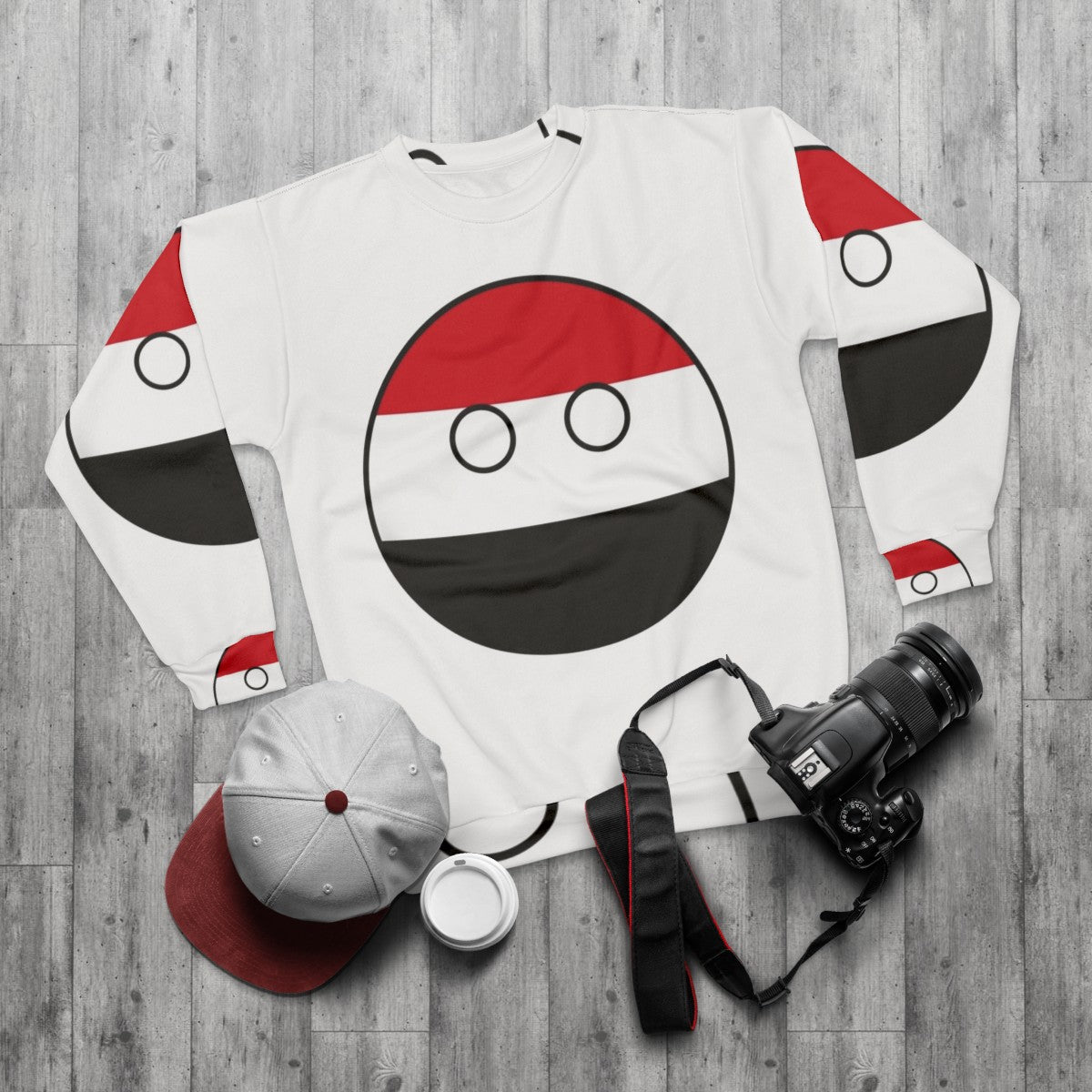 Yemen Countryball Sweatshirt - Celebrate Yemen's National Pride - flat lay