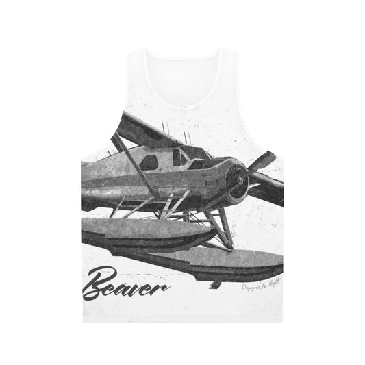 Dehavilland DHC-2 Beaver floatplane sketch on unisex tank top