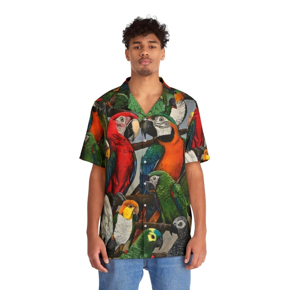 Vibrant tropical bird Hawaiian shirt with colorful parrot and nature motifs - People Front