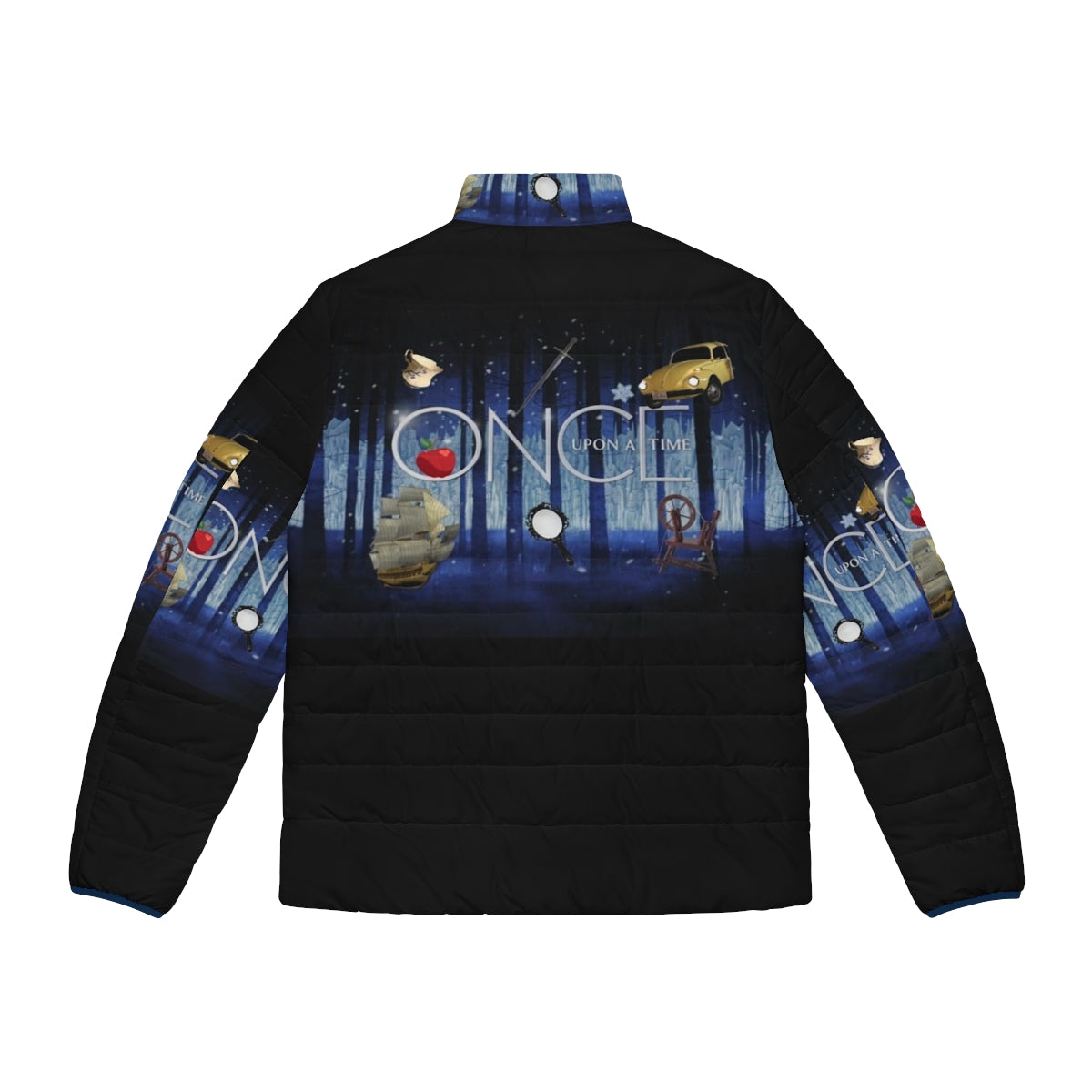 Once Upon A Time Puffer Jacket with Fairy Tale Inspired Design - Back