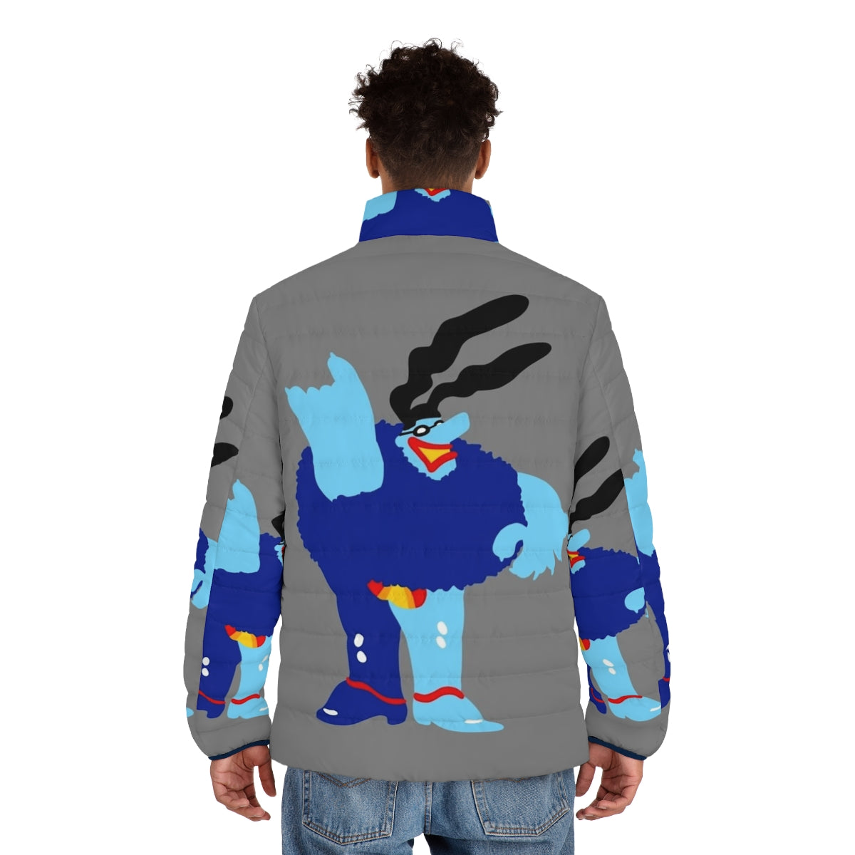 Minimal Blue Meanie Retro Puffer Jacket with 60s inspired design - men back