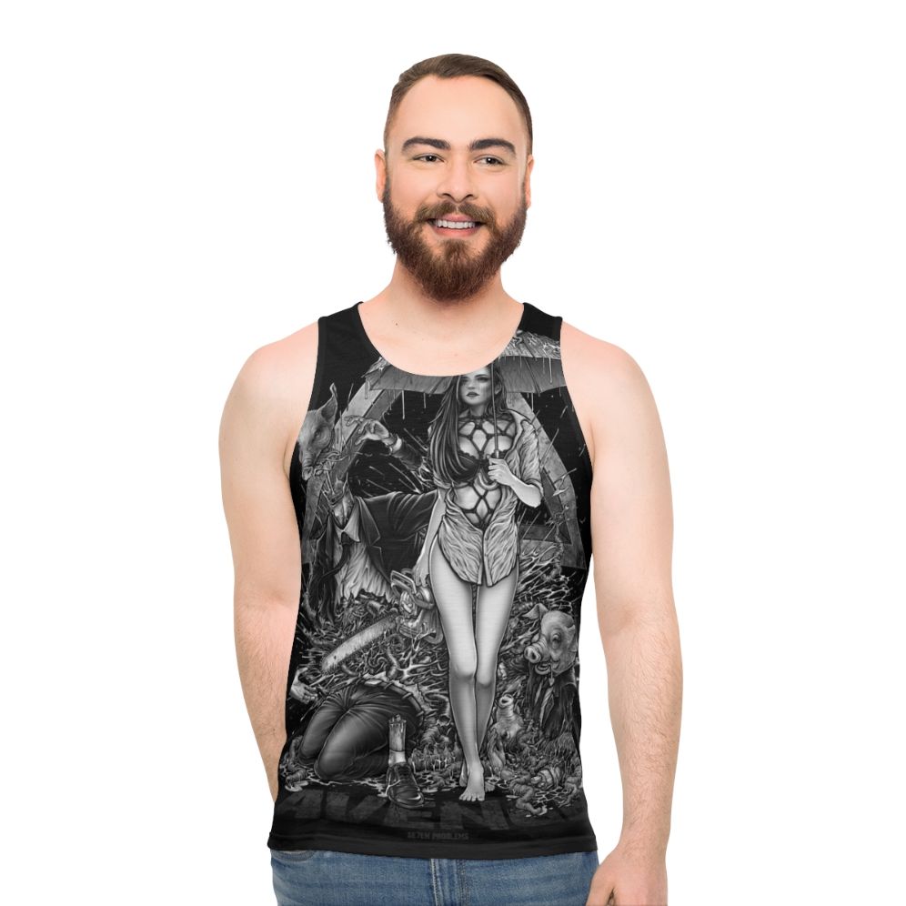 Unisex tank top with minimalist line art design - men