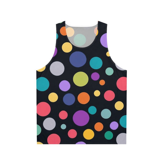 Colorful polka dot unisex tank top with minimalist geometric design