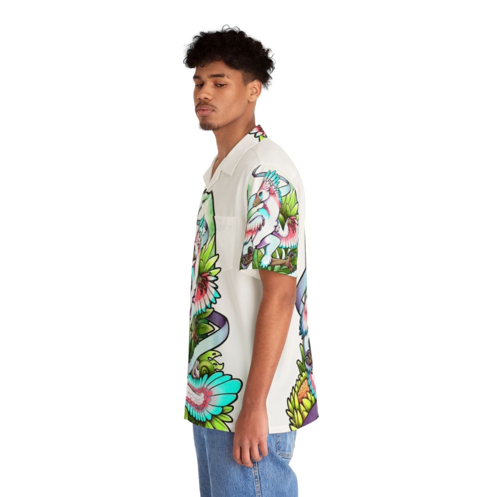 Sylveraptor Raptor Hawaiian Shirt with Dinosaur and Forest Foliage Design - People Left