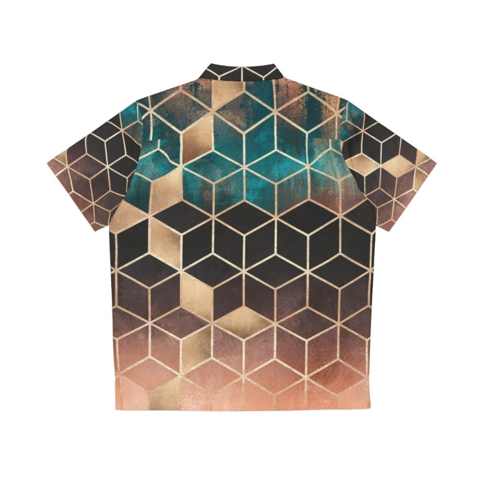 Ombre Cubes Hawaiian Shirt with Geometric Pattern - Back