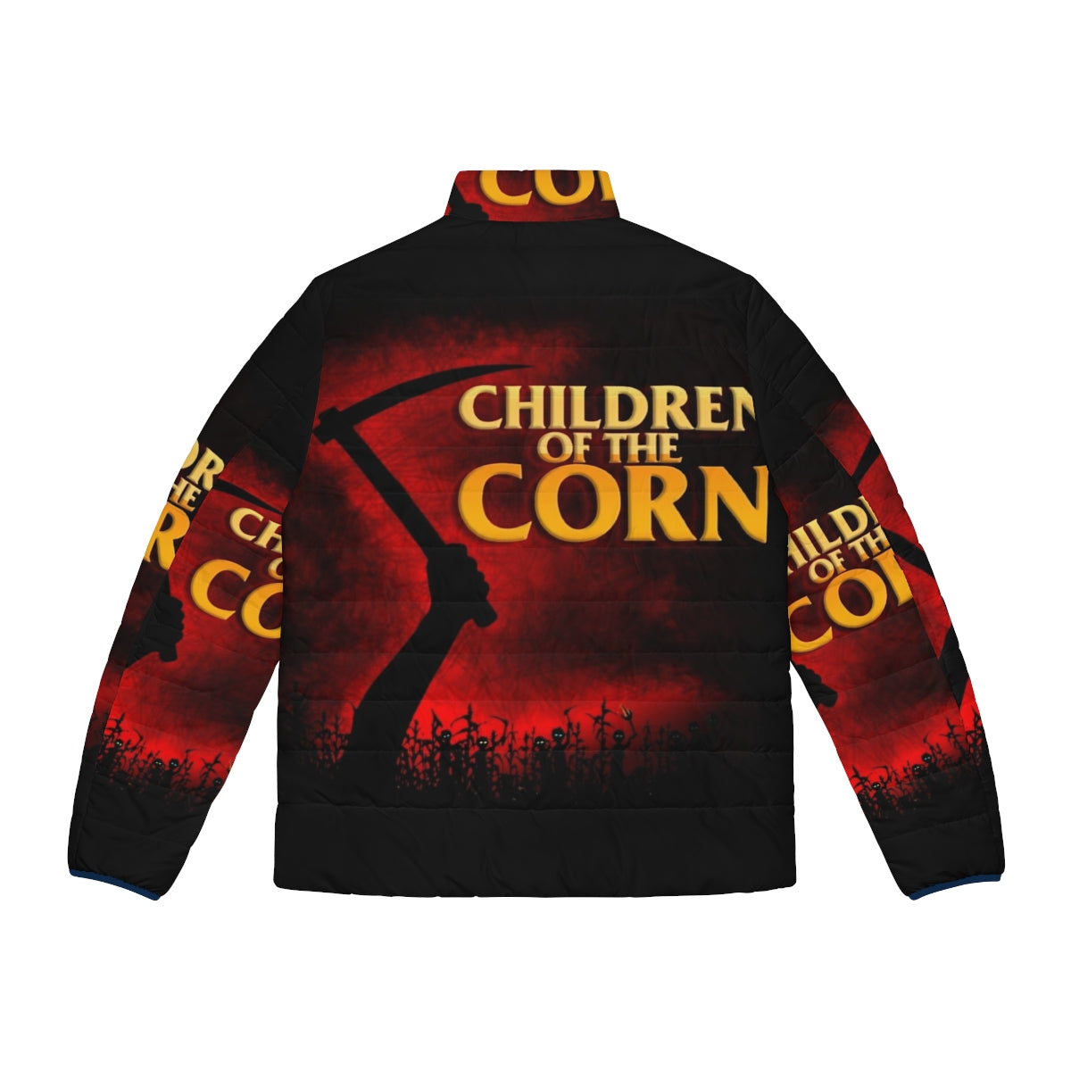 "Children of the Corn" inspired puffer jacket with horror movie imagery - Back