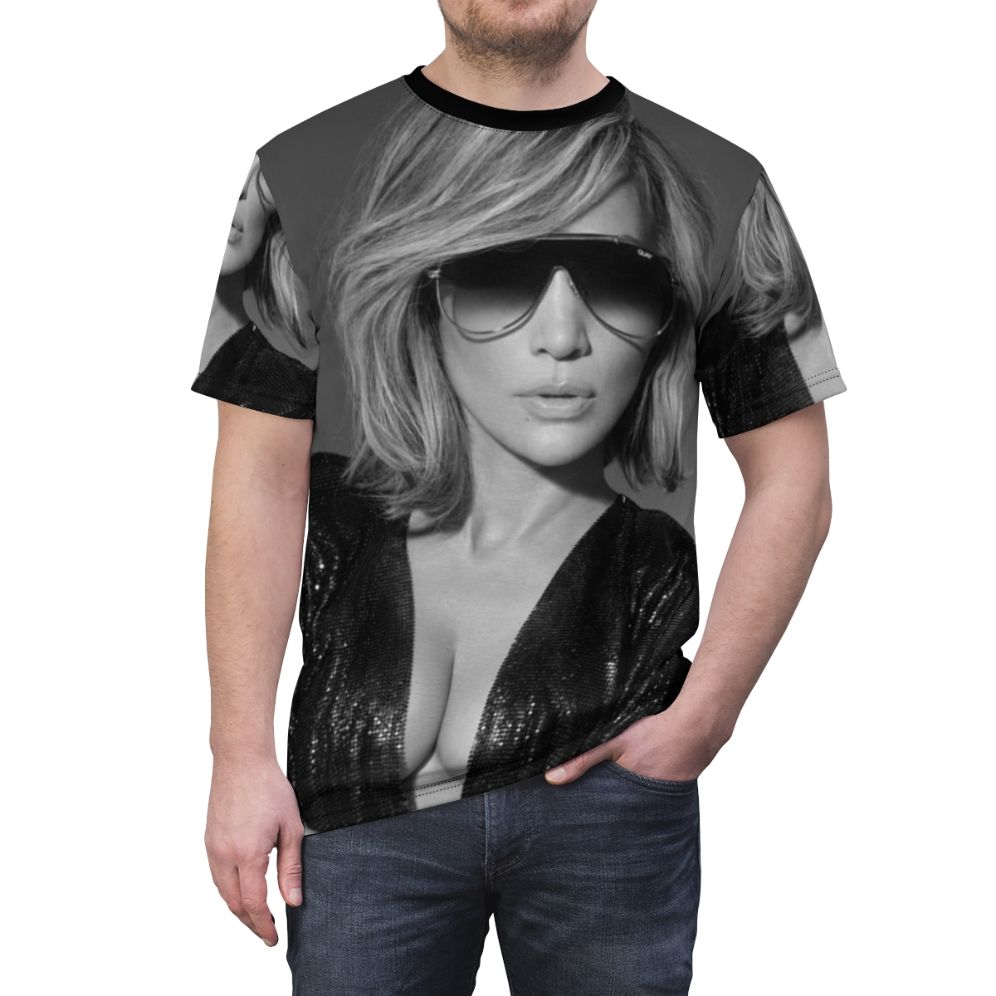 A stylish graphic tee featuring a high-quality image of actress Jennifer Lopez - men front