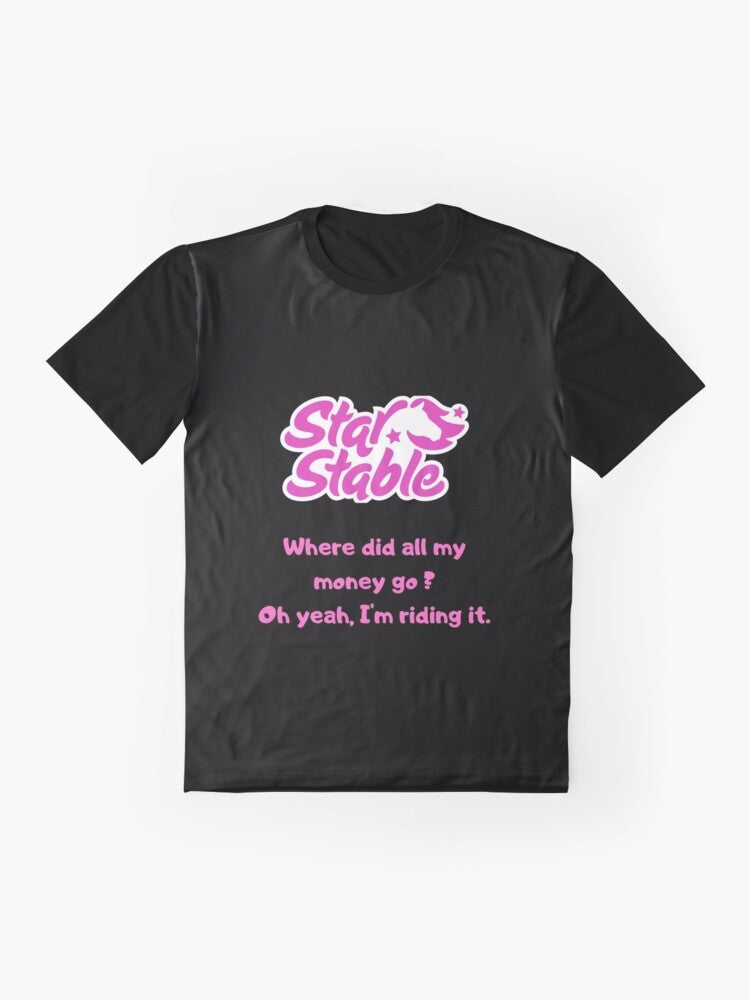 Star Stable horse game graphic t-shirt design featuring a quote or meme - Flat lay