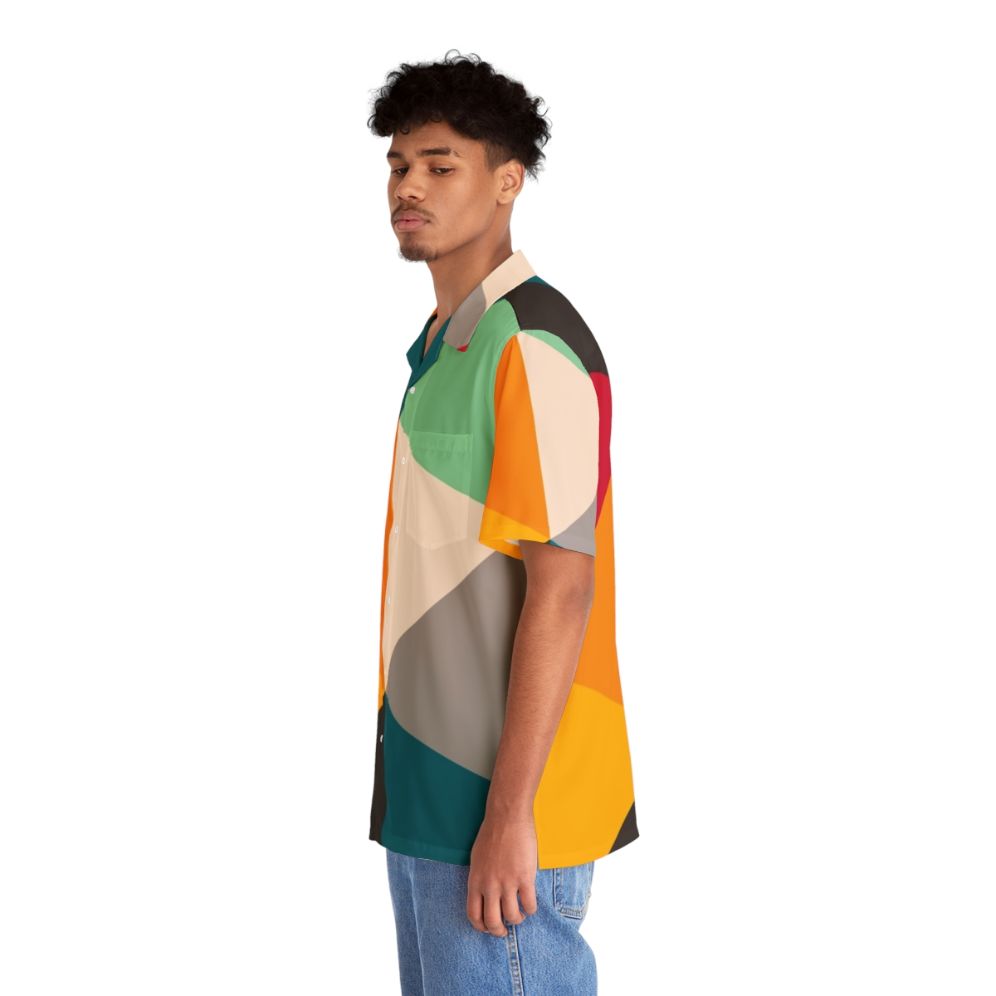 Colourful geometric triangles Hawaiian shirt with abstract, contemporary design - People Left