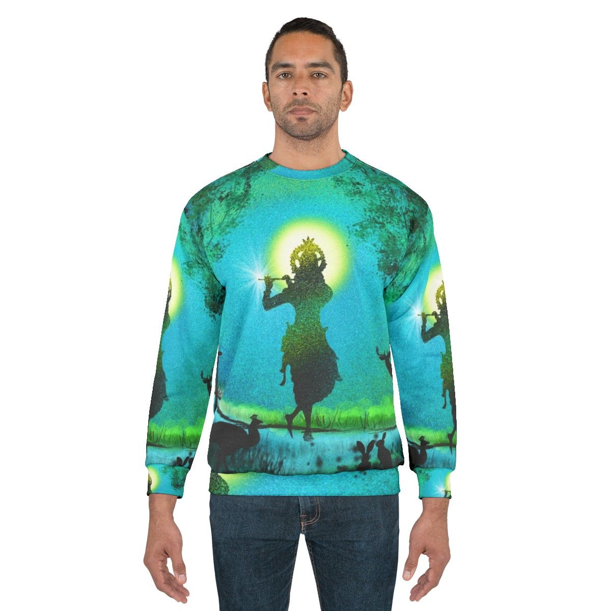 Lord Krishna Devotional Digital Painting Sweatshirt - men